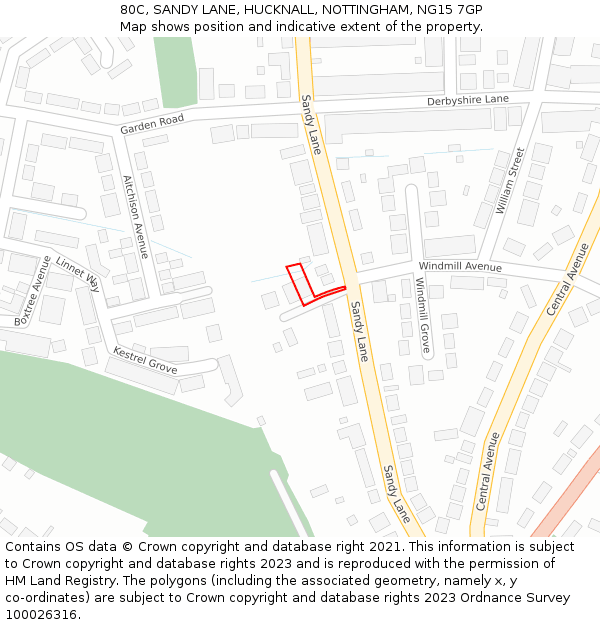 80C, SANDY LANE, HUCKNALL, NOTTINGHAM, NG15 7GP: Location map and indicative extent of plot