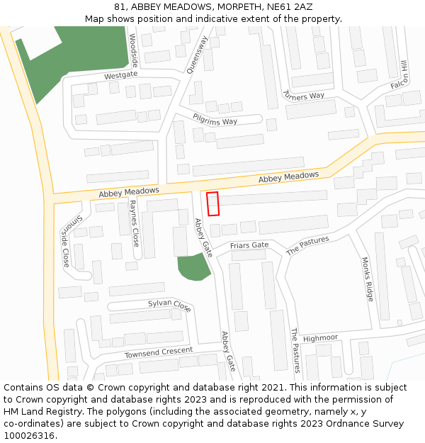 81, ABBEY MEADOWS, MORPETH, NE61 2AZ: Location map and indicative extent of plot