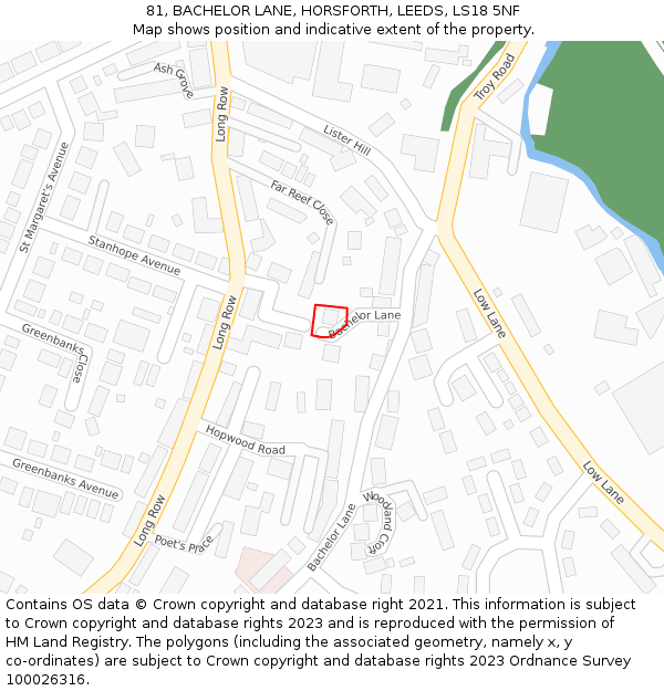 81, BACHELOR LANE, HORSFORTH, LEEDS, LS18 5NF: Location map and indicative extent of plot