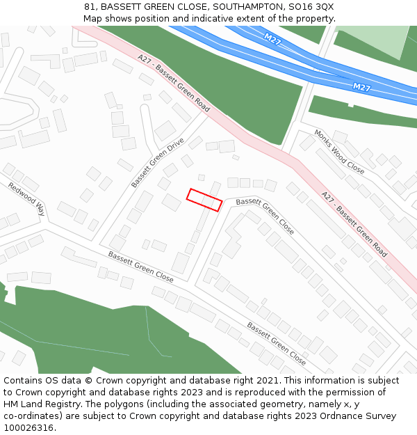 81, BASSETT GREEN CLOSE, SOUTHAMPTON, SO16 3QX: Location map and indicative extent of plot