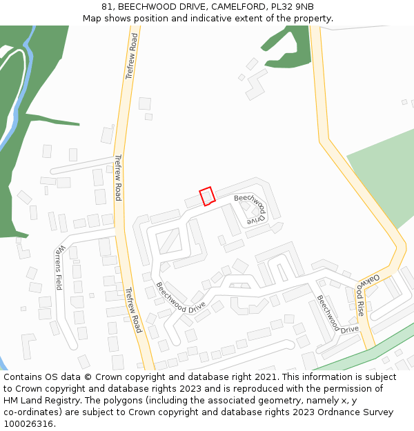81, BEECHWOOD DRIVE, CAMELFORD, PL32 9NB: Location map and indicative extent of plot