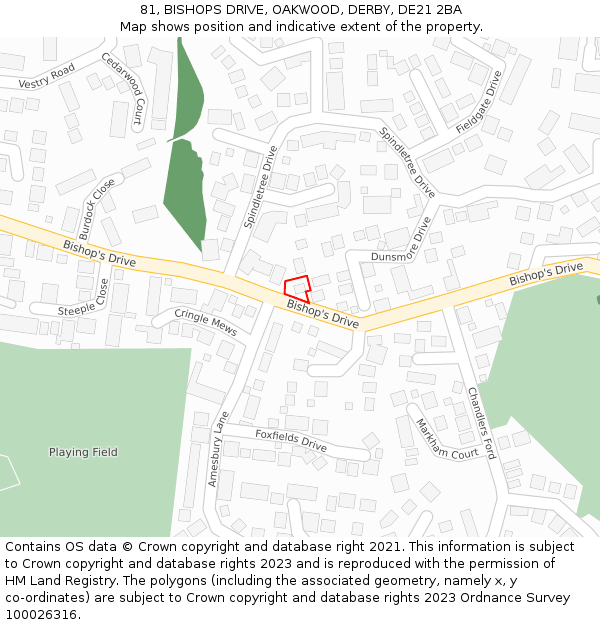 81, BISHOPS DRIVE, OAKWOOD, DERBY, DE21 2BA: Location map and indicative extent of plot
