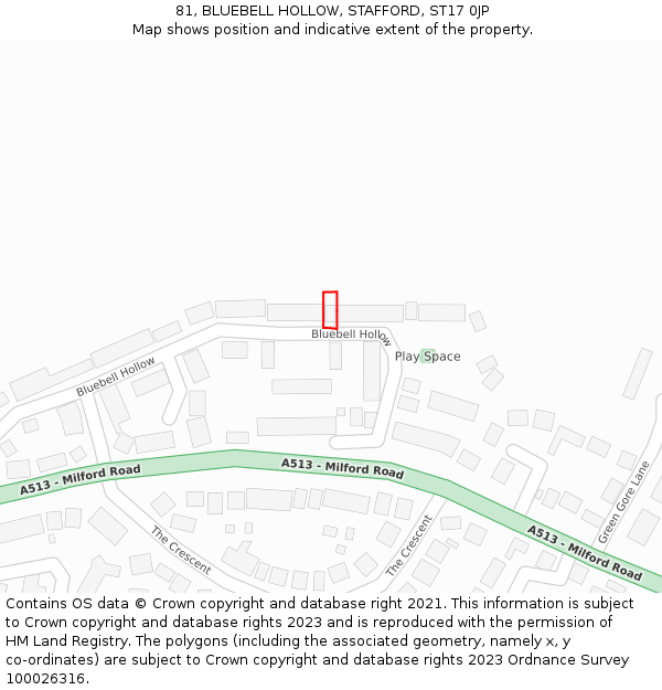 81, BLUEBELL HOLLOW, STAFFORD, ST17 0JP: Location map and indicative extent of plot