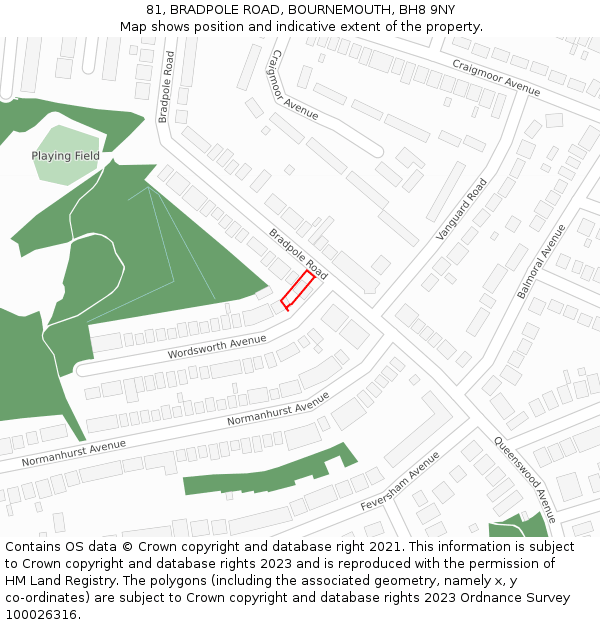 81, BRADPOLE ROAD, BOURNEMOUTH, BH8 9NY: Location map and indicative extent of plot