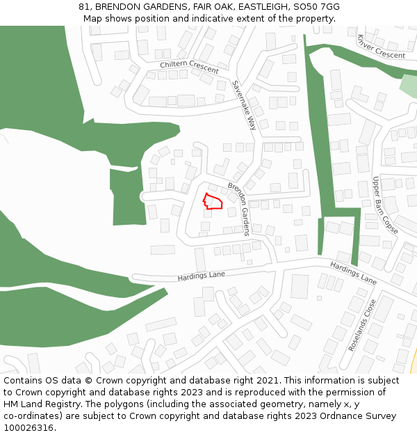 81, BRENDON GARDENS, FAIR OAK, EASTLEIGH, SO50 7GG: Location map and indicative extent of plot