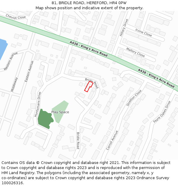 81, BRIDLE ROAD, HEREFORD, HR4 0PW: Location map and indicative extent of plot