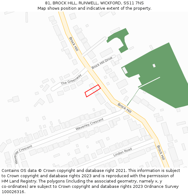 81, BROCK HILL, RUNWELL, WICKFORD, SS11 7NS: Location map and indicative extent of plot