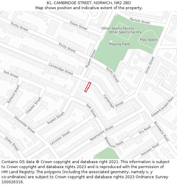 81, CAMBRIDGE STREET, NORWICH, NR2 2BD: Location map and indicative extent of plot