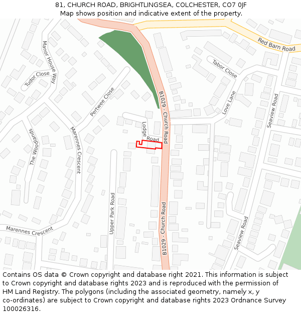 81, CHURCH ROAD, BRIGHTLINGSEA, COLCHESTER, CO7 0JF: Location map and indicative extent of plot