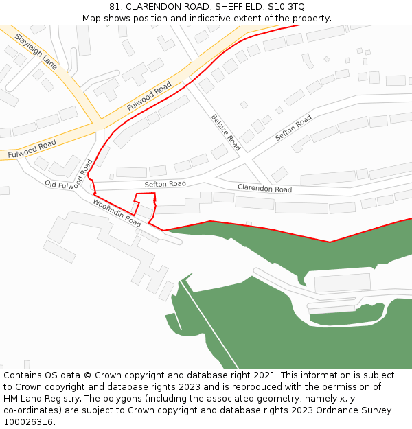 81, CLARENDON ROAD, SHEFFIELD, S10 3TQ: Location map and indicative extent of plot