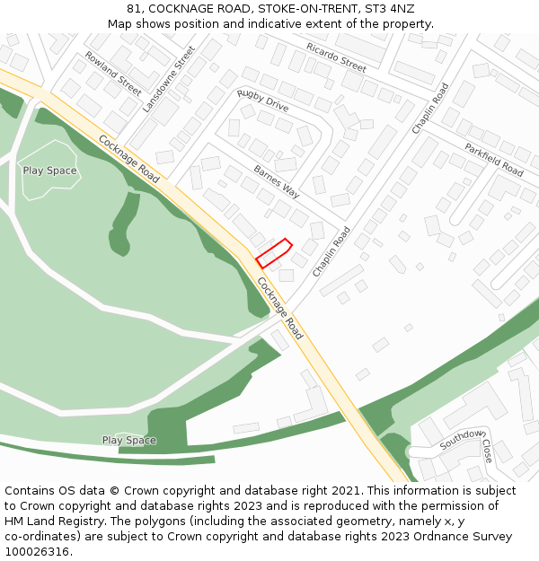 81, COCKNAGE ROAD, STOKE-ON-TRENT, ST3 4NZ: Location map and indicative extent of plot