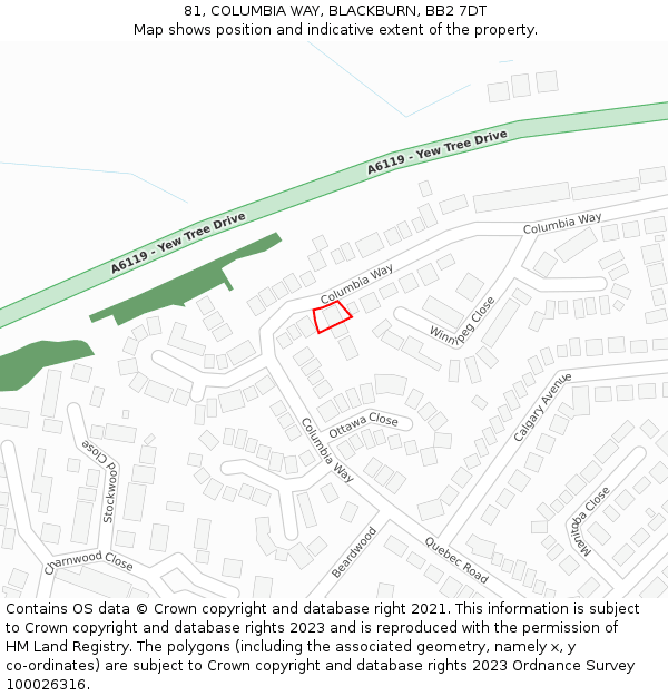 81, COLUMBIA WAY, BLACKBURN, BB2 7DT: Location map and indicative extent of plot