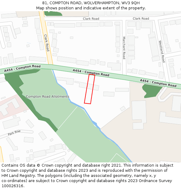 81, COMPTON ROAD, WOLVERHAMPTON, WV3 9QH: Location map and indicative extent of plot