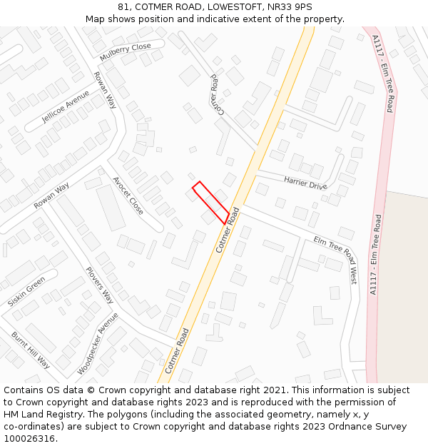 81, COTMER ROAD, LOWESTOFT, NR33 9PS: Location map and indicative extent of plot