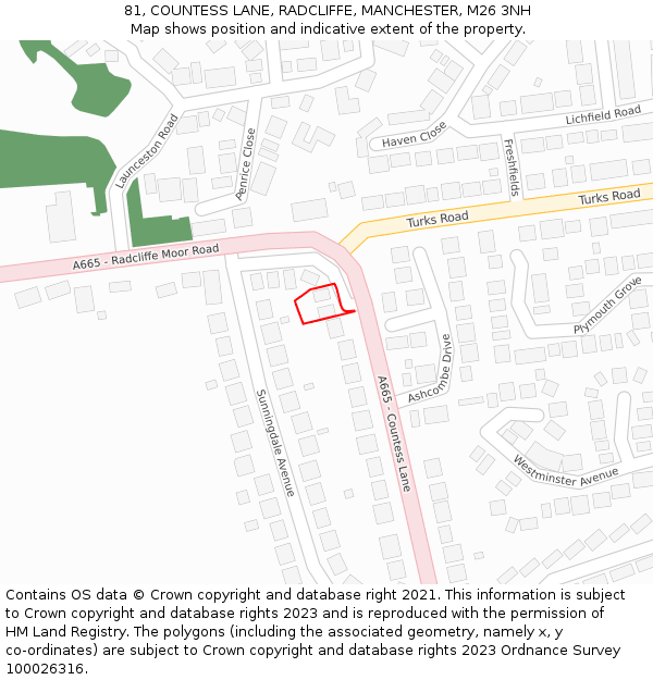 81, COUNTESS LANE, RADCLIFFE, MANCHESTER, M26 3NH: Location map and indicative extent of plot
