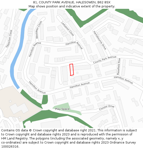 81, COUNTY PARK AVENUE, HALESOWEN, B62 8SX: Location map and indicative extent of plot