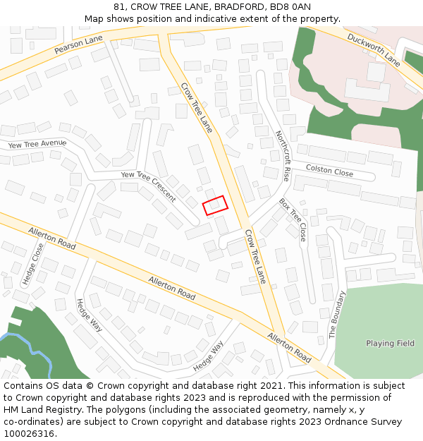 81, CROW TREE LANE, BRADFORD, BD8 0AN: Location map and indicative extent of plot