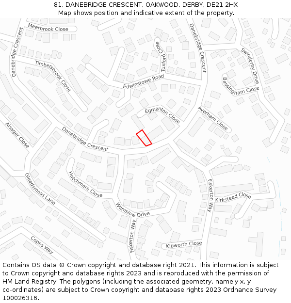 81, DANEBRIDGE CRESCENT, OAKWOOD, DERBY, DE21 2HX: Location map and indicative extent of plot