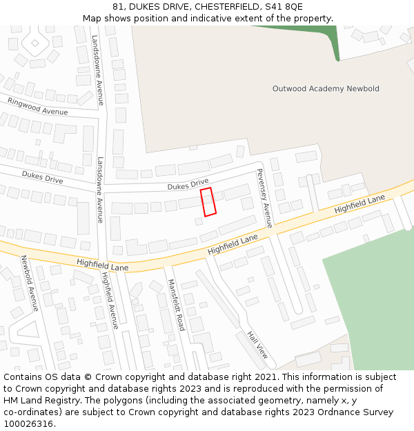 81, DUKES DRIVE, CHESTERFIELD, S41 8QE: Location map and indicative extent of plot