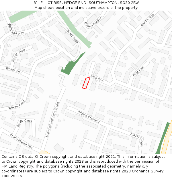 81, ELLIOT RISE, HEDGE END, SOUTHAMPTON, SO30 2RW: Location map and indicative extent of plot