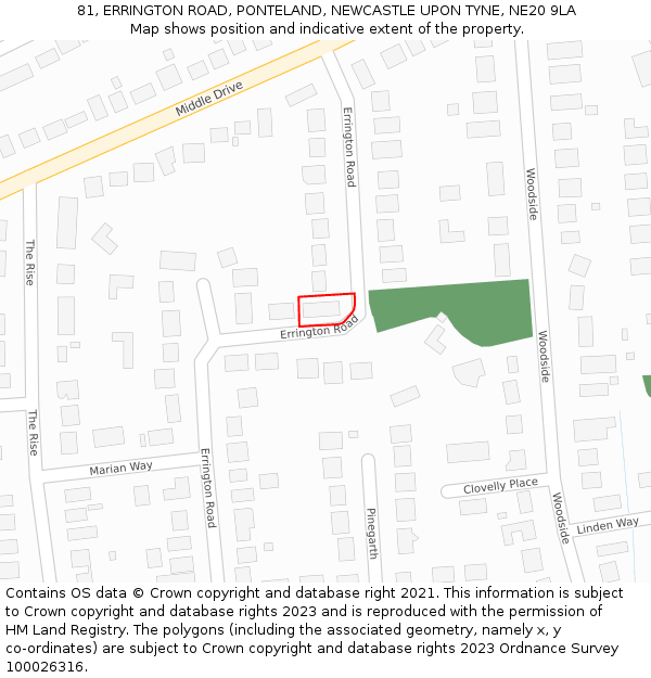81, ERRINGTON ROAD, PONTELAND, NEWCASTLE UPON TYNE, NE20 9LA: Location map and indicative extent of plot