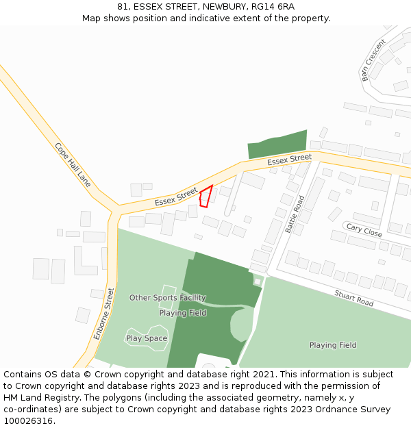 81, ESSEX STREET, NEWBURY, RG14 6RA: Location map and indicative extent of plot