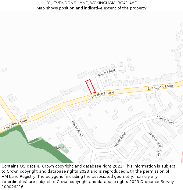81, EVENDONS LANE, WOKINGHAM, RG41 4AD: Location map and indicative extent of plot