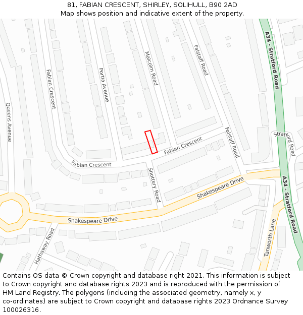 81, FABIAN CRESCENT, SHIRLEY, SOLIHULL, B90 2AD: Location map and indicative extent of plot