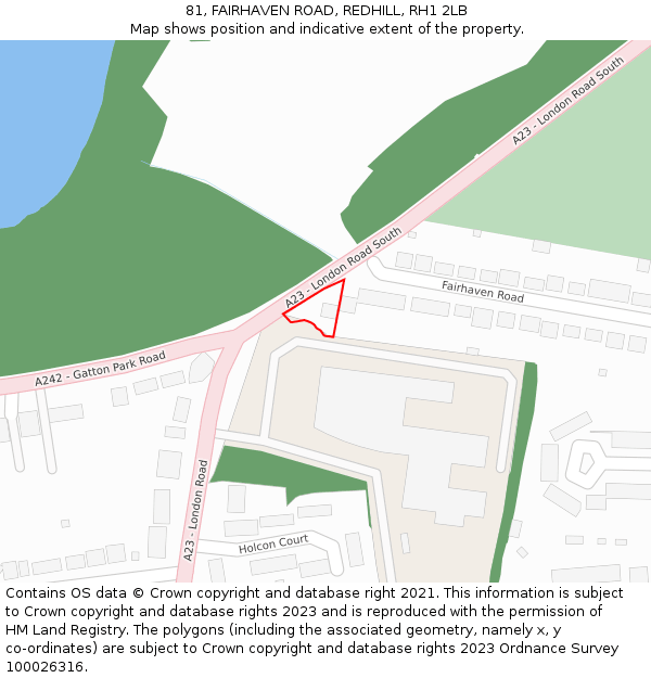 81, FAIRHAVEN ROAD, REDHILL, RH1 2LB: Location map and indicative extent of plot