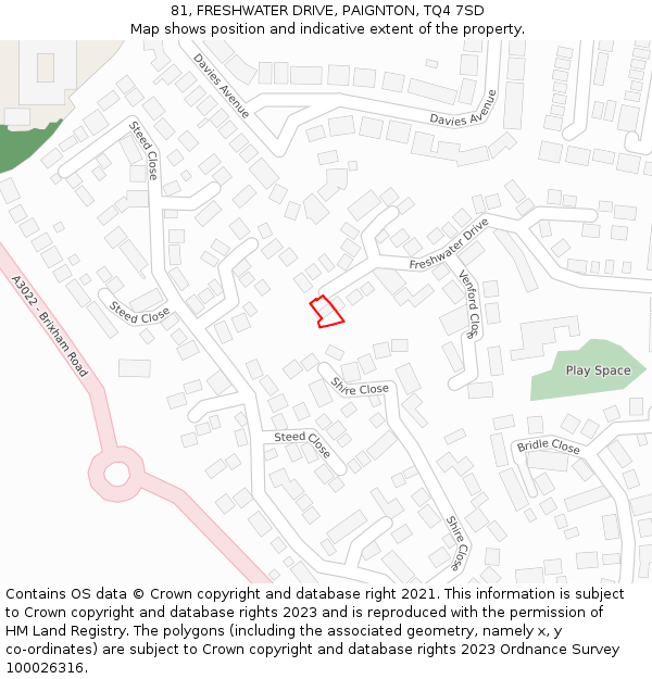 81, FRESHWATER DRIVE, PAIGNTON, TQ4 7SD: Location map and indicative extent of plot