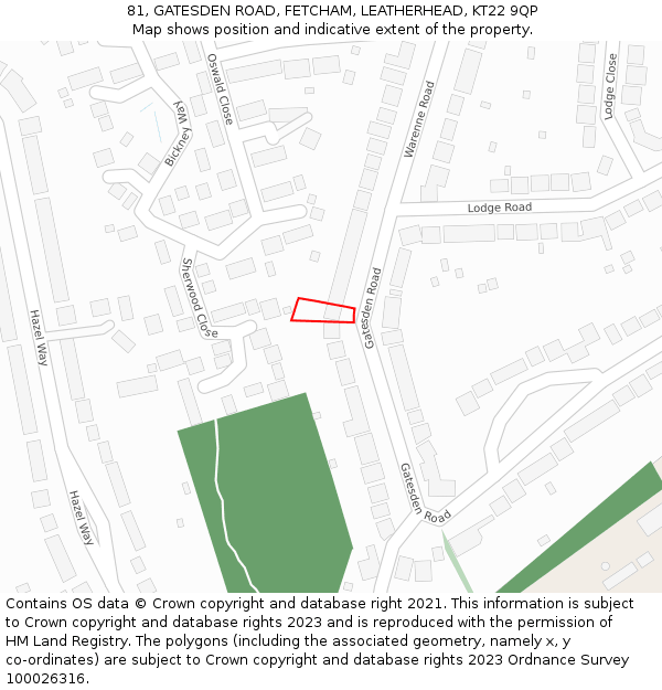 81, GATESDEN ROAD, FETCHAM, LEATHERHEAD, KT22 9QP: Location map and indicative extent of plot