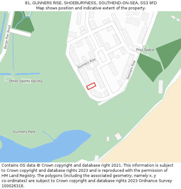 81, GUNNERS RISE, SHOEBURYNESS, SOUTHEND-ON-SEA, SS3 9FD: Location map and indicative extent of plot