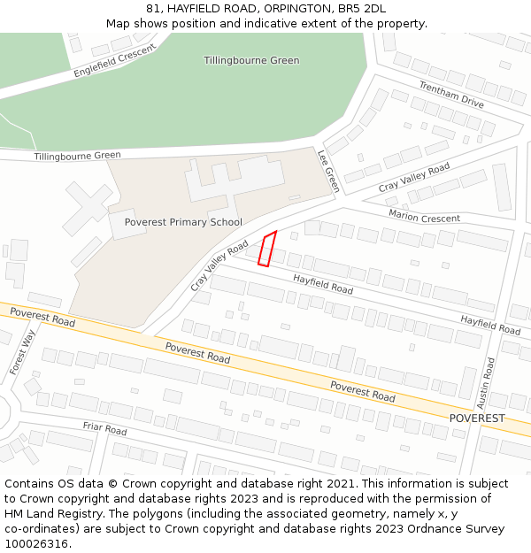 81, HAYFIELD ROAD, ORPINGTON, BR5 2DL: Location map and indicative extent of plot
