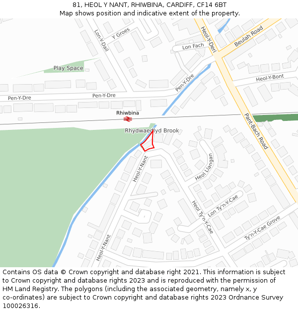 81, HEOL Y NANT, RHIWBINA, CARDIFF, CF14 6BT: Location map and indicative extent of plot