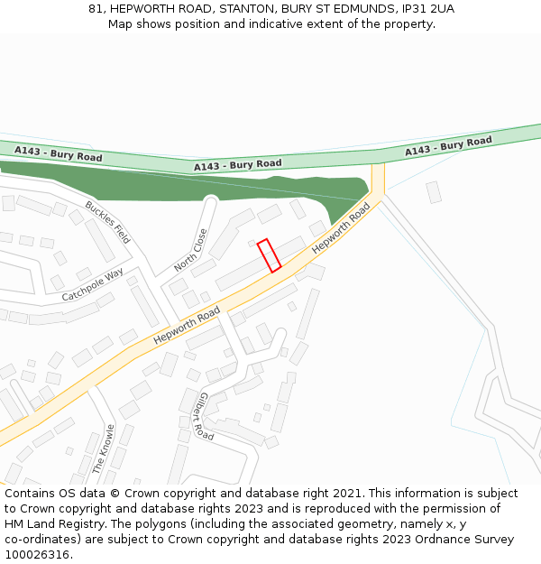 81, HEPWORTH ROAD, STANTON, BURY ST EDMUNDS, IP31 2UA: Location map and indicative extent of plot