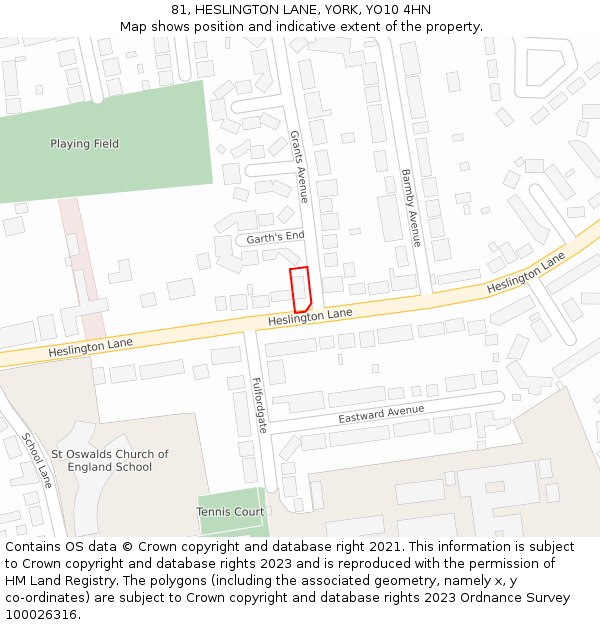 81, HESLINGTON LANE, YORK, YO10 4HN: Location map and indicative extent of plot