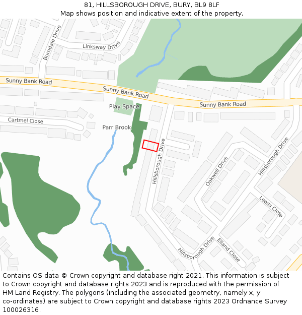 81, HILLSBOROUGH DRIVE, BURY, BL9 8LF: Location map and indicative extent of plot