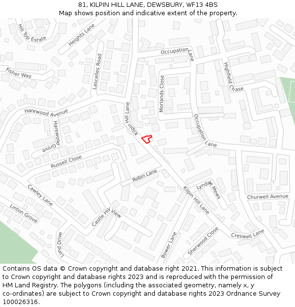 81, KILPIN HILL LANE, DEWSBURY, WF13 4BS: Location map and indicative extent of plot