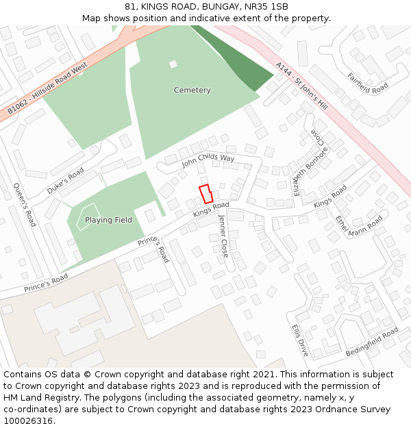 81, KINGS ROAD, BUNGAY, NR35 1SB: Location map and indicative extent of plot