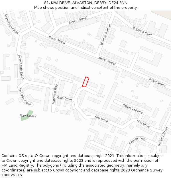 81, KIWI DRIVE, ALVASTON, DERBY, DE24 8NN: Location map and indicative extent of plot