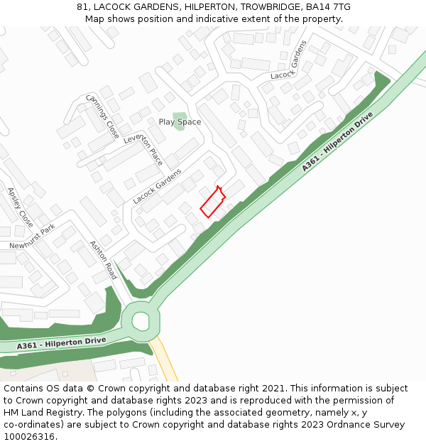 81, LACOCK GARDENS, HILPERTON, TROWBRIDGE, BA14 7TG: Location map and indicative extent of plot