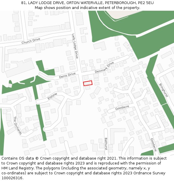 81, LADY LODGE DRIVE, ORTON WATERVILLE, PETERBOROUGH, PE2 5EU: Location map and indicative extent of plot