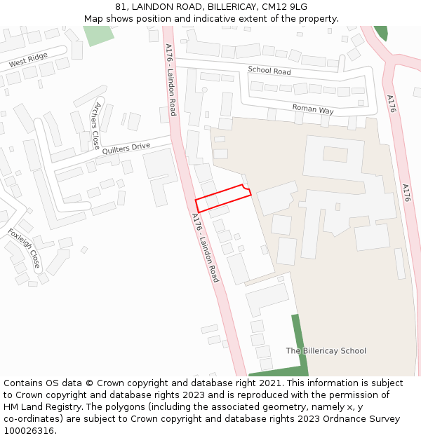 81, LAINDON ROAD, BILLERICAY, CM12 9LG: Location map and indicative extent of plot