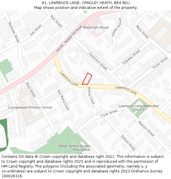 81, LAWRENCE LANE, CRADLEY HEATH, B64 6EU: Location map and indicative extent of plot