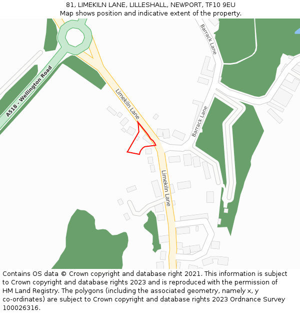 81, LIMEKILN LANE, LILLESHALL, NEWPORT, TF10 9EU: Location map and indicative extent of plot
