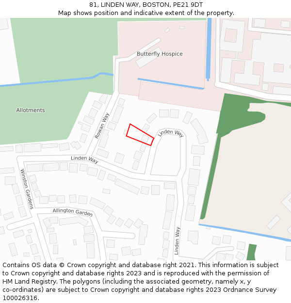 81, LINDEN WAY, BOSTON, PE21 9DT: Location map and indicative extent of plot