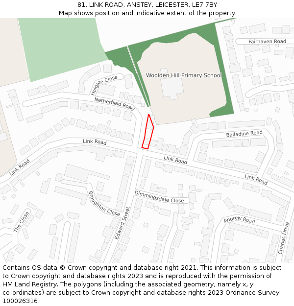81, LINK ROAD, ANSTEY, LEICESTER, LE7 7BY: Location map and indicative extent of plot