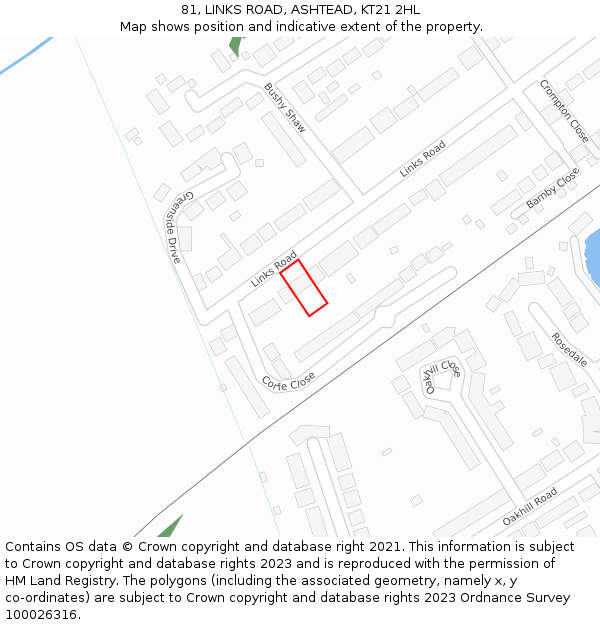 81, LINKS ROAD, ASHTEAD, KT21 2HL: Location map and indicative extent of plot