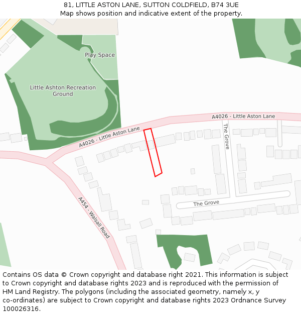 81, LITTLE ASTON LANE, SUTTON COLDFIELD, B74 3UE: Location map and indicative extent of plot
