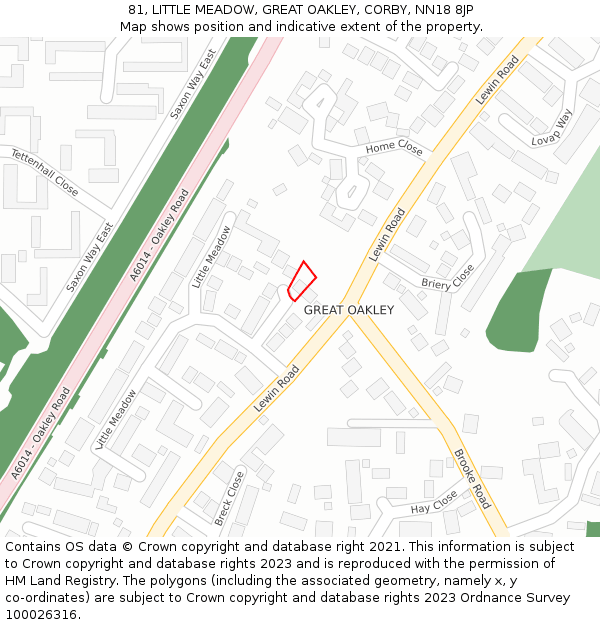 81, LITTLE MEADOW, GREAT OAKLEY, CORBY, NN18 8JP: Location map and indicative extent of plot